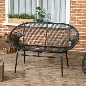 Banco de jardín de 2 plazas negro 132 cm en ratán pe