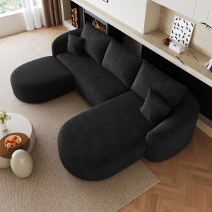Sofá en u modular de tela negro 266 cm sin montaje