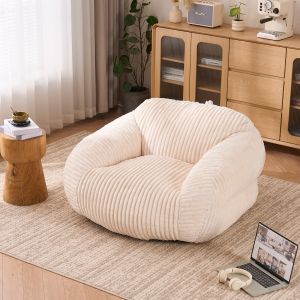 Puf de suelo acolchado de terciopelo beige con respaldo lectura/descanso