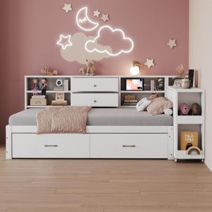 Cama con almacenaje 90x200cm blanca con escritorio