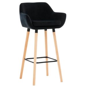 Taburete de bar tapizado - terciopelo negro - 78 cm