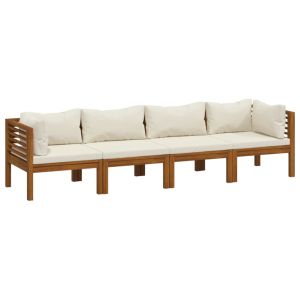 vidaXL sofá de jardín de 4 plazas con cojín crema madera de acacia