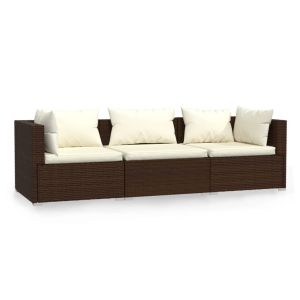 vidaXL sofá de jardín de 3 plazas con cojines ratán sintético marrón