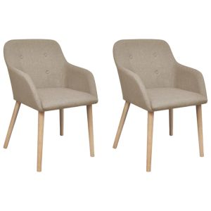 Sillas de comedor 2 uds tela y madera maciza de roble beige qweo1308