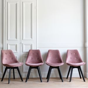 Pack de 4 sillas de terciopelo rosa con cojín nora