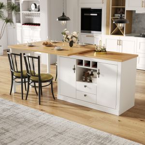 Mesa alta extensible con almacenaje mdf natural blanco 76x120-180x40cm