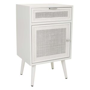 Mesita de madera y rejilla blanca 42x36.5x71