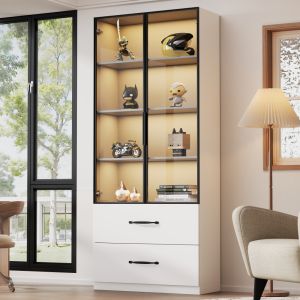 Vitrina 60x40x160cm con LED puertas cajones tablero de partículas blanco