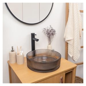 Lavabo sobre encimera redondo tally de cristal negro texturizado de 36 cm
