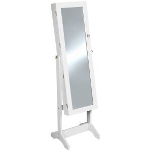 Espejo con joyero ajustable, estable y cerradura con llave blanco