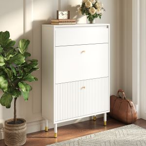 Zapatero estrecho con cajón y dos abatibles blanco 104x65x24cm