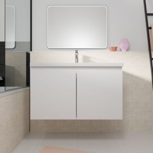 Mueble de baño suspendido 80cm blanco 2 puertas lavabo blanco - elementary