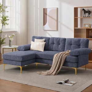 Sofá en l reversible de chenilla azul 3 plazas con función reclinable