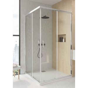 Mampara de ducha angular cromo f2 - 2 fijos + 2 correderas - 80x100cm