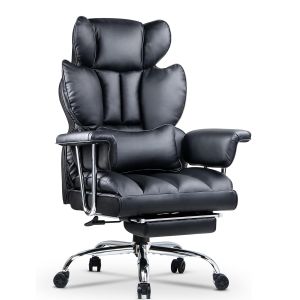 Rattantree silla de oficina ergonómica con reposapiés de pu,negro