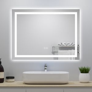 Espejo de baño LED 80×60cm + bluetooth + regulación continua + antivaho
