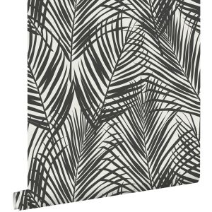 Estahome papel pintado hojas de palmera negro y blanco 53 cm x 10.05 m