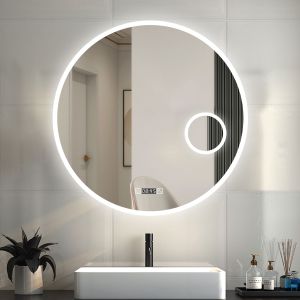 Espejo baño redondo con LED 70x70cm con antivaho + aumento 3x + relojes