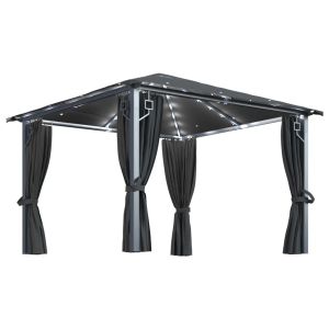 vidaXL cenador cortina y tira de lz LED aluminio antracita 300x300 cm