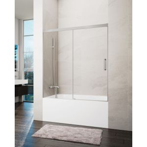 Mampara de bañera frontal + corredera basic 155-160cm transparente niquel