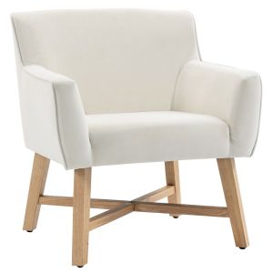 Butaca de salón poliéster, espuma, madera de caucho color blanco