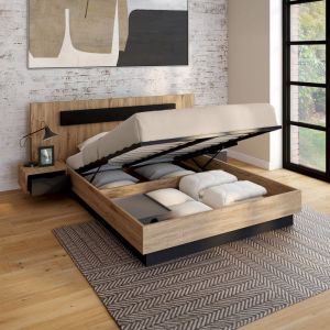 Cama baúl doble santa de madera negra - 140 x 190 cm
