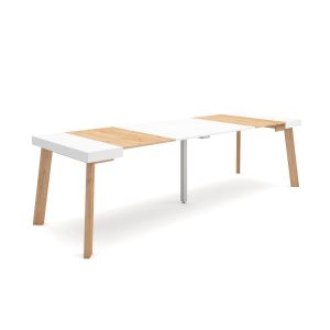 Mesa extensible, 58/262x90x73cm, roble y blanco, patas de madera rf3081
