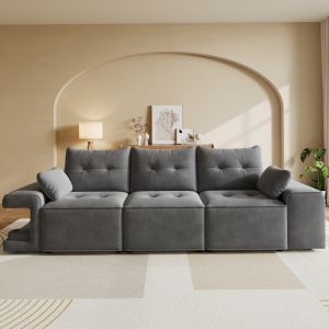 Sofá modular 3 plazas terciopelo gris con almacenaje