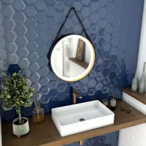 Espejo baño redondo ø55 cm negro mate con acabado bronce LED