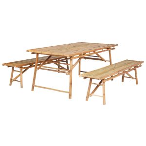 Conjunto de comedor exterior 4 plazas tindari bambú marrón claro
