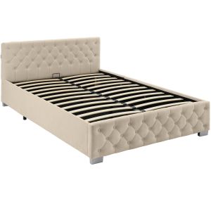 Cama tapizada con LED y somier abatible, 250 kg, 140 x 200 cm, arena