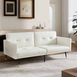 Sofá cama 2 plazas terciopelo beige respaldo ajustable convertible