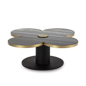 Mesa de centro 91x91x33 granito negro, metal dorado, negro