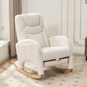Mecedora sillón relax teddy blanco con reposapiés plegable y reposacabezas
