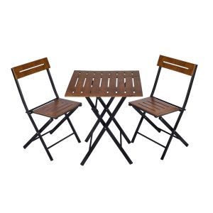 Wellhome 3p set de mesa y sillas de jardín negro 60x73x60 cm