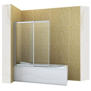 Mampara de bañera 2 hoja vidrio transparente, 85x150 cm, perfil cromo