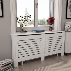 Cubiertas para radiador 2 unidades mdf blanco 172x19x81,5 cm