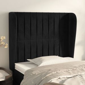 Cabecero con orejas de terciopelo negro 93x23x118/128 cm eso8626