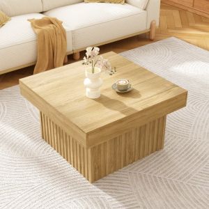 Mesa centro 79x79 cm minimalista mdf color natural