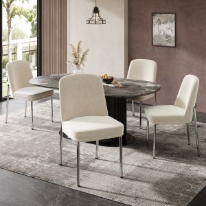 Conjunto de sillas de comedor terciopelo beige set de 4 con patas plateadas
