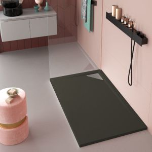 Plato de ducha resina trinity negro  70x190 cm rejilla inox a la derecha