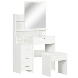 Tocador con espejo 80x38x143 cm color blanco Homcom