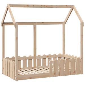 vidaXL cama con forma de casa de niños madera maciza marrón 70x140 cm