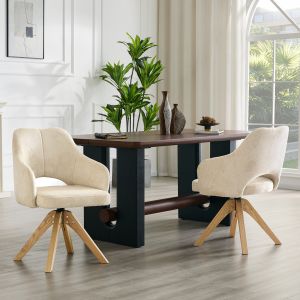 Sillas de comedor giratorias beige con patas de madera set de 2