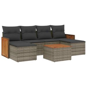 vidaXL set de sofás de jardín 7 piezas con cojines ratán pe gris