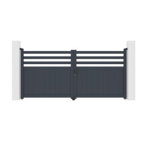 Pack puerta abatible nevis 3m a.140cm + 2 postes a.160cm gris