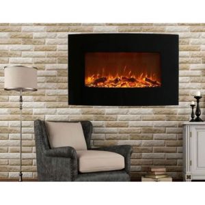 Chimenea eléctrica mural curva negra 2000w, llama LED, calefacción, mando