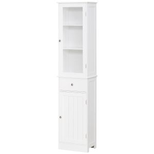 Armario alto para baño 40x27x171.5 cm mdf y acrílico color blanco kleankin