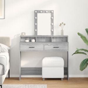 Mesa de tocador con luces LED gris sonoma 100x41x140 cm oif482789
