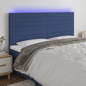 Cabecero con luces LED tela azul 160x5x118/128 cm eso4142